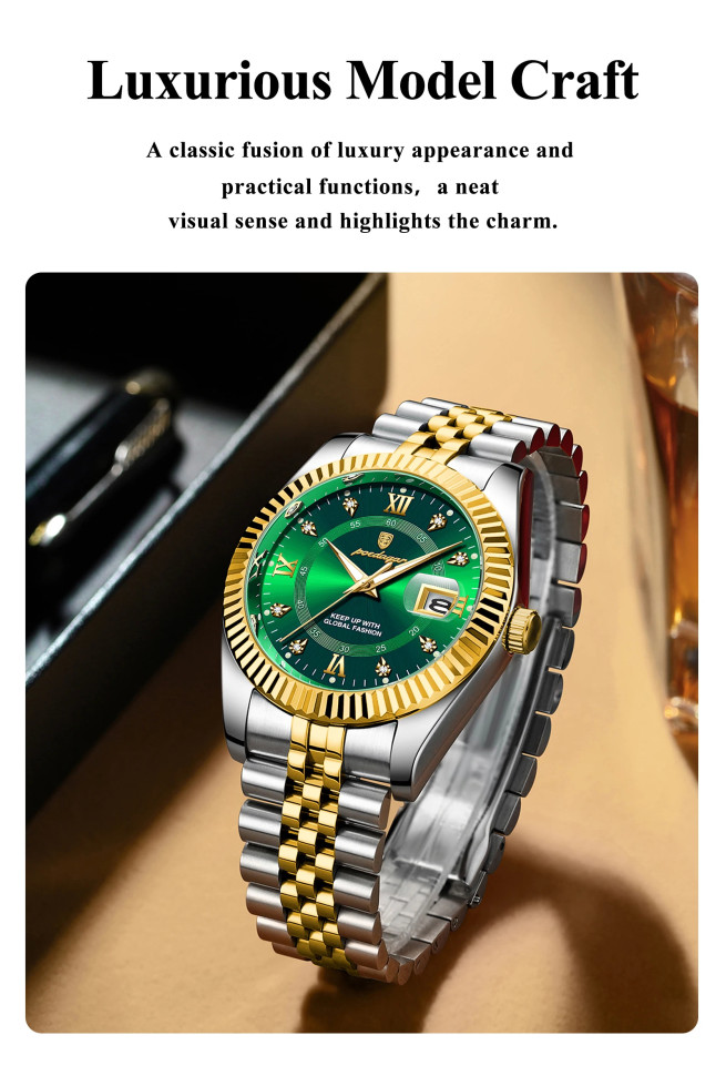Чоловічий годинник Poedagar gold + silver + green