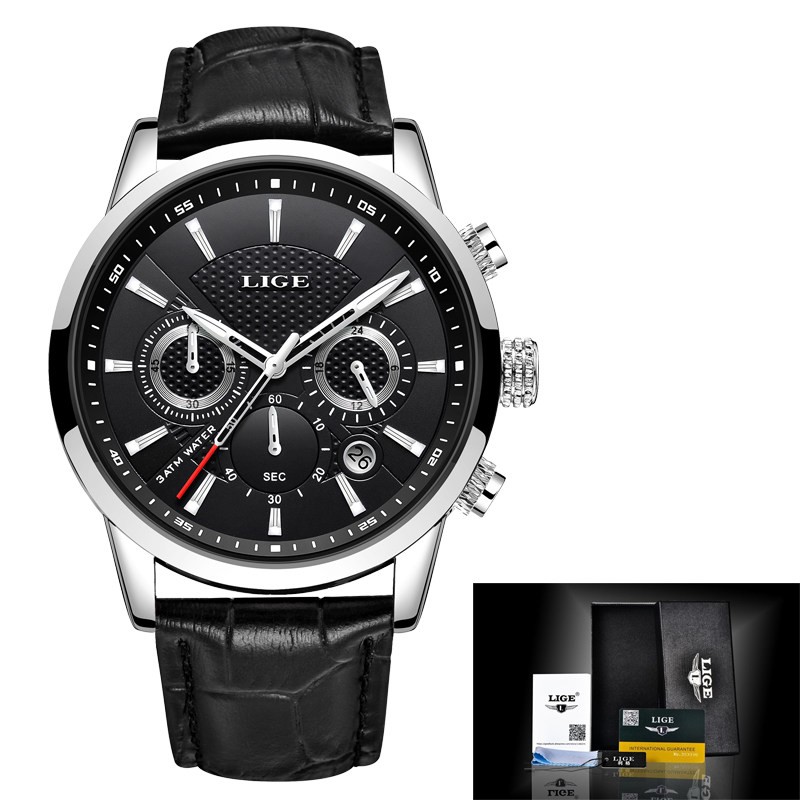 Чоловічий годинник LIGE silver+black