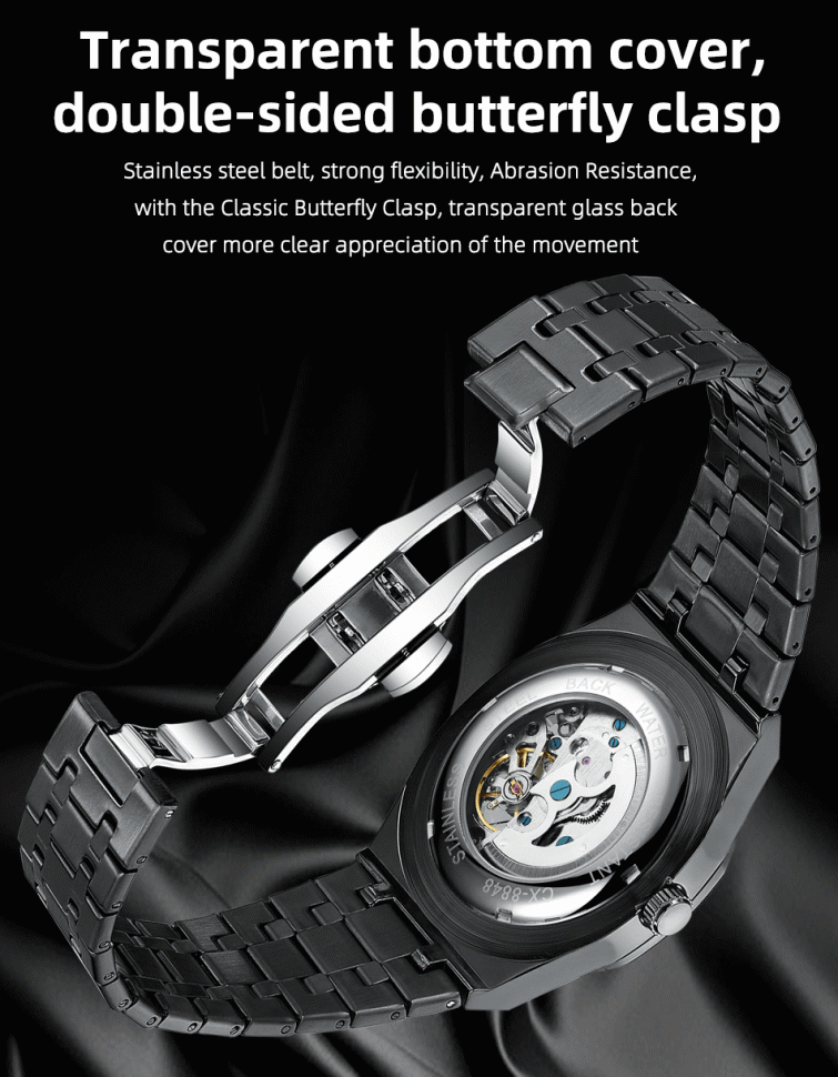 Чоловічий годинник механічний CHENXI black+black