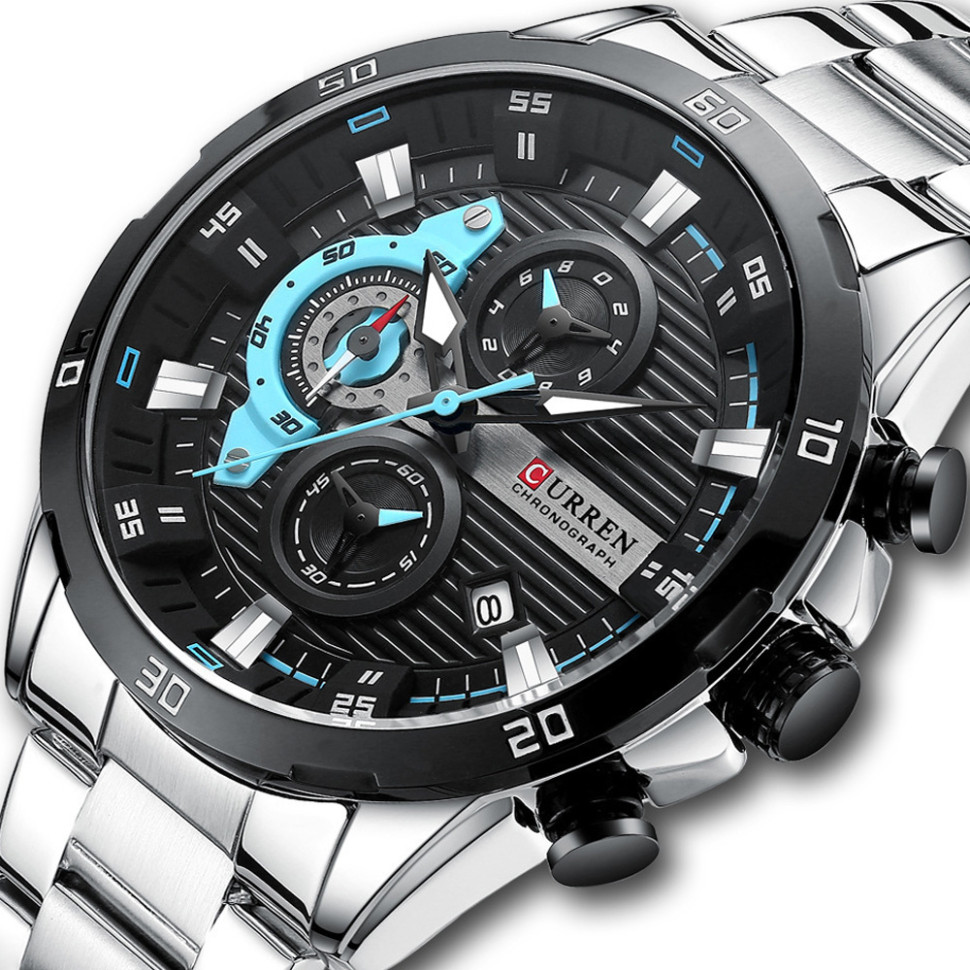 Чоловічий годинник Curren silver + black
