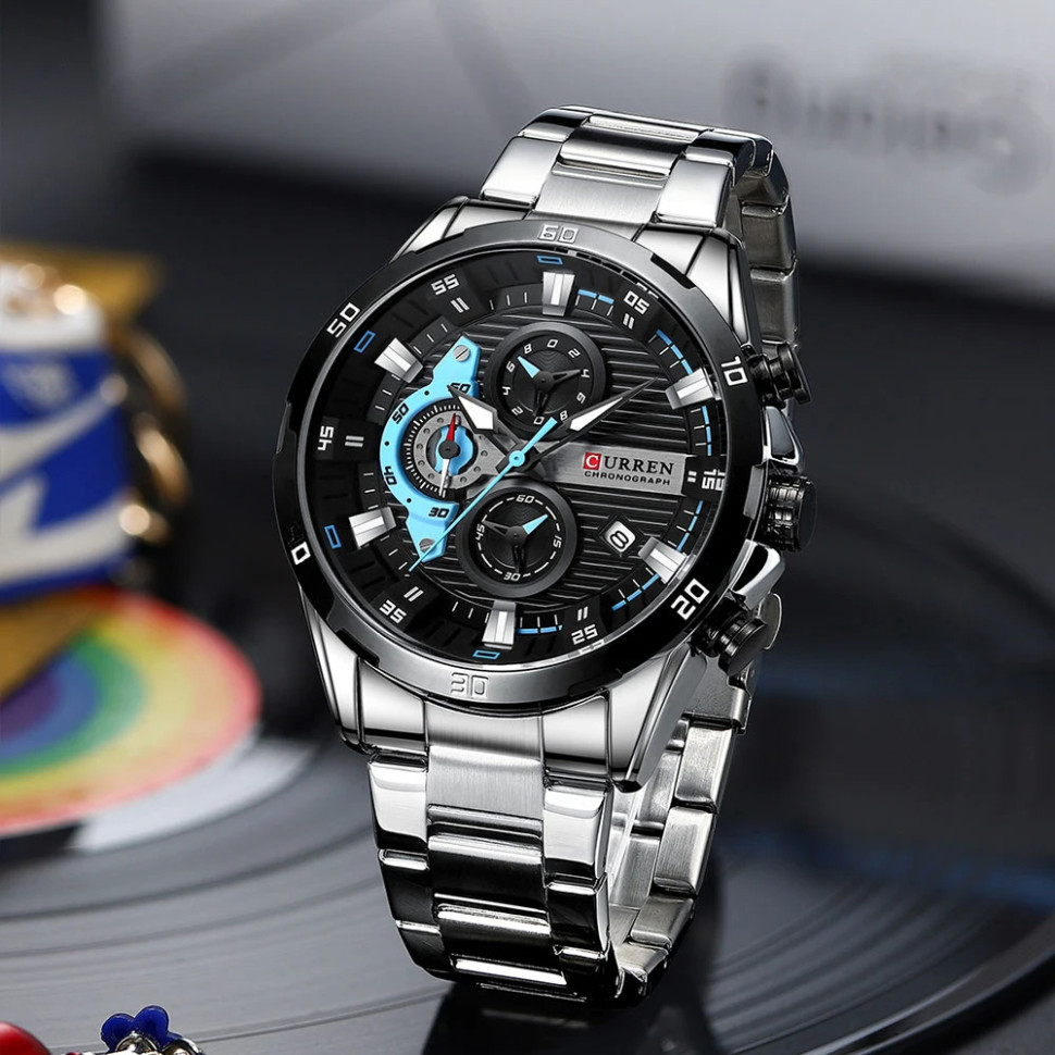 Чоловічий годинник Curren silver + black