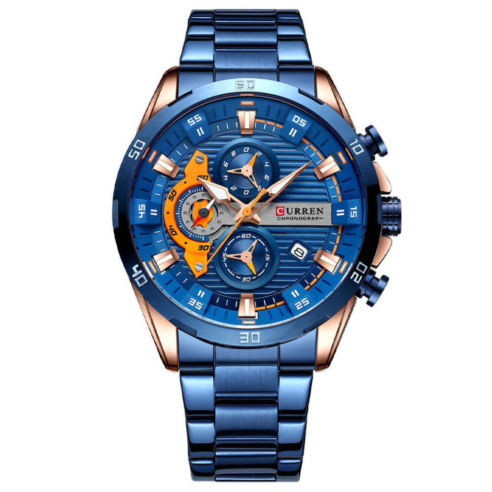 Чоловічий годинник Curren blue + gold