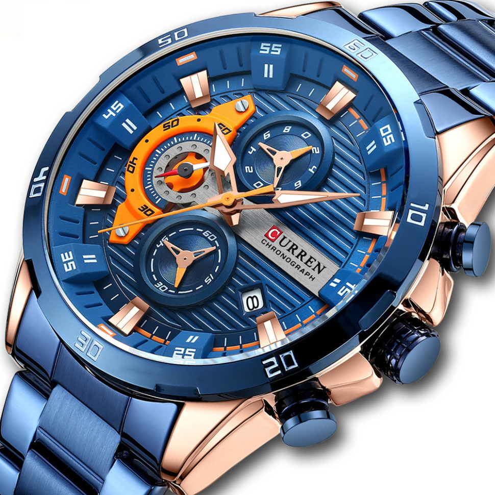 Чоловічий годинник Curren blue + gold