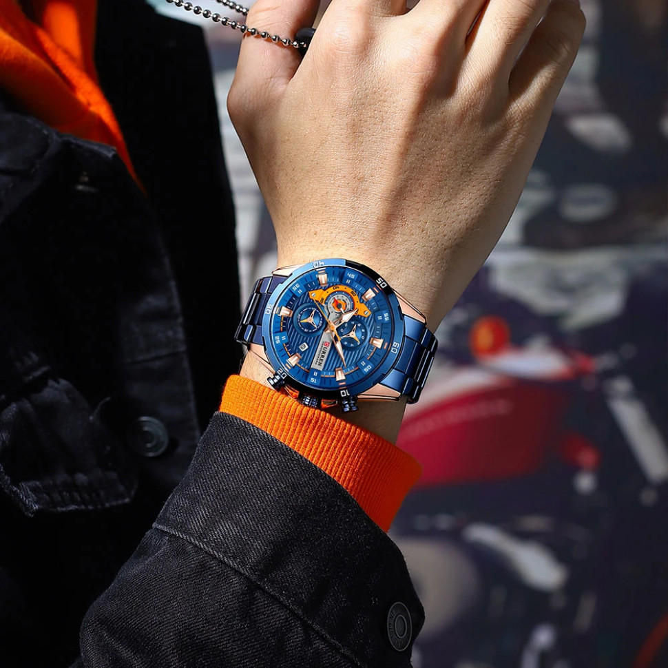 Чоловічий годинник Curren blue + gold