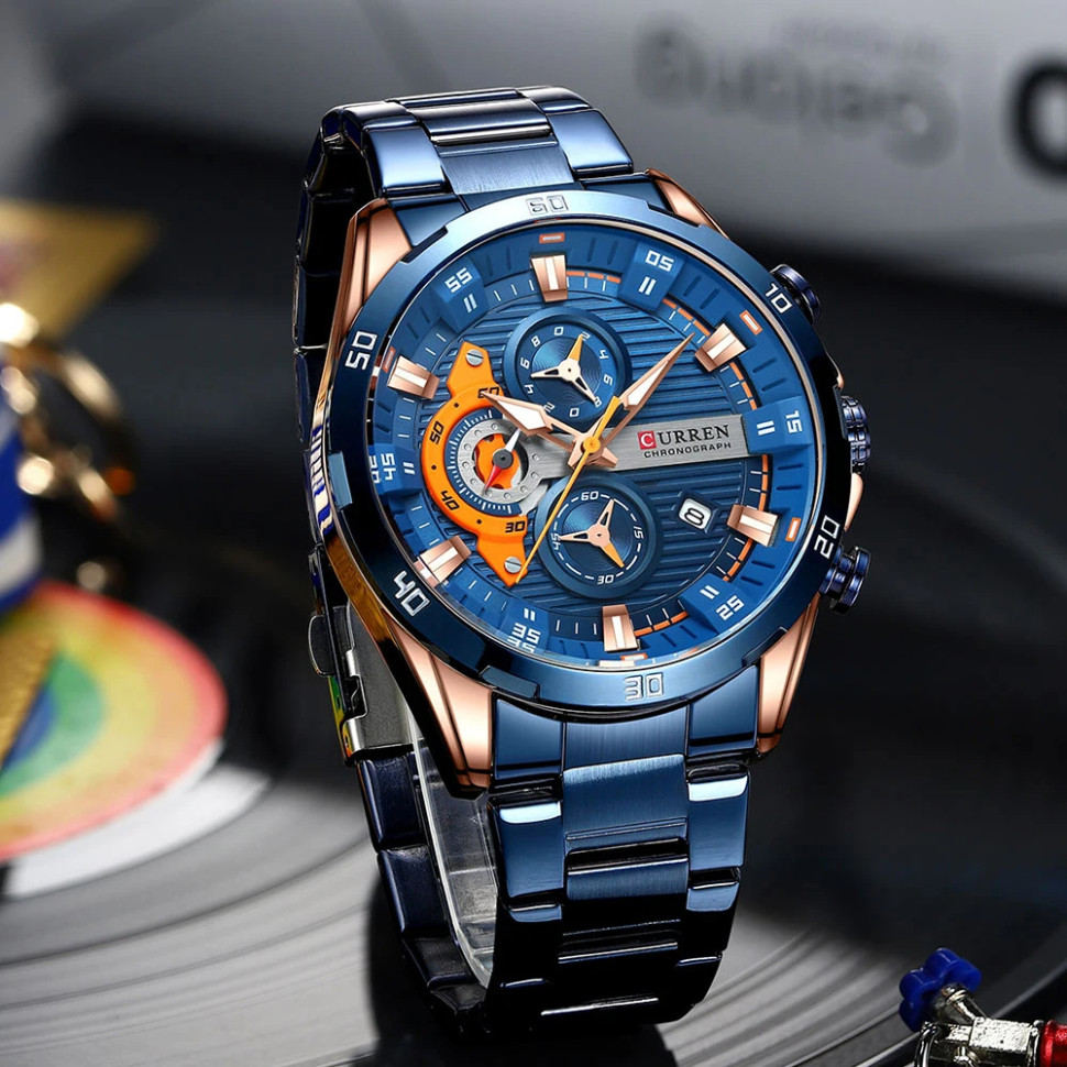 Чоловічий годинник Curren blue + gold