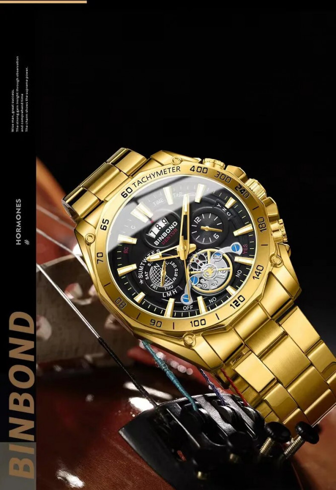 Чоловічий годинник BINBOND gold 