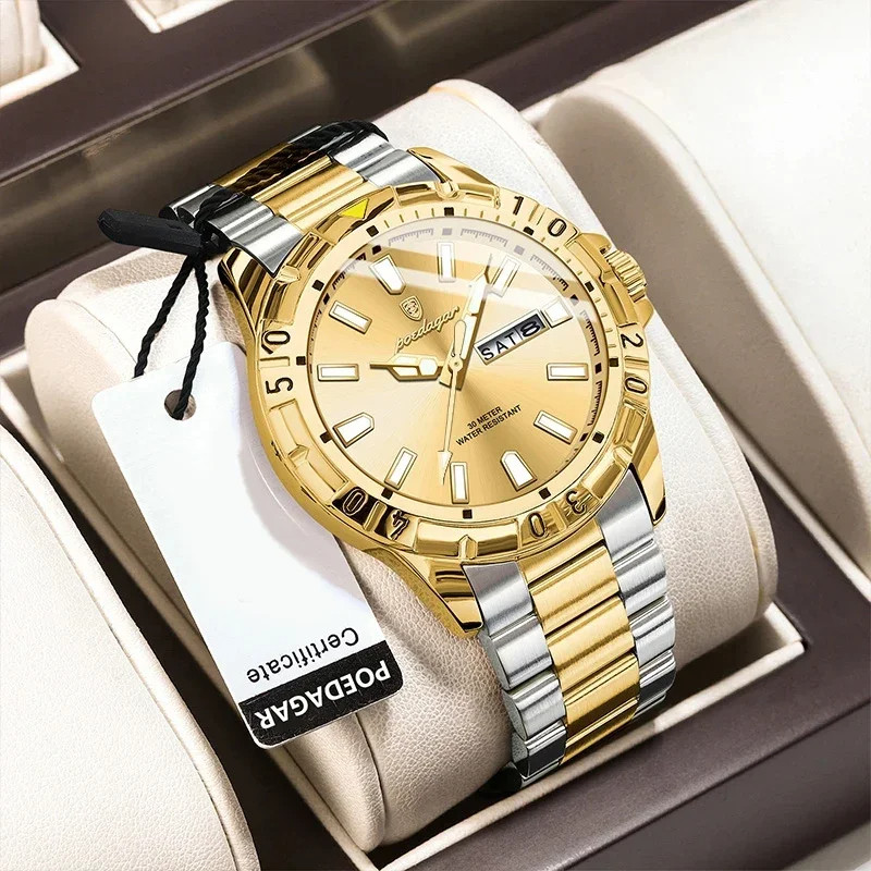 Чоловічий годинник Poedagar silver + gold