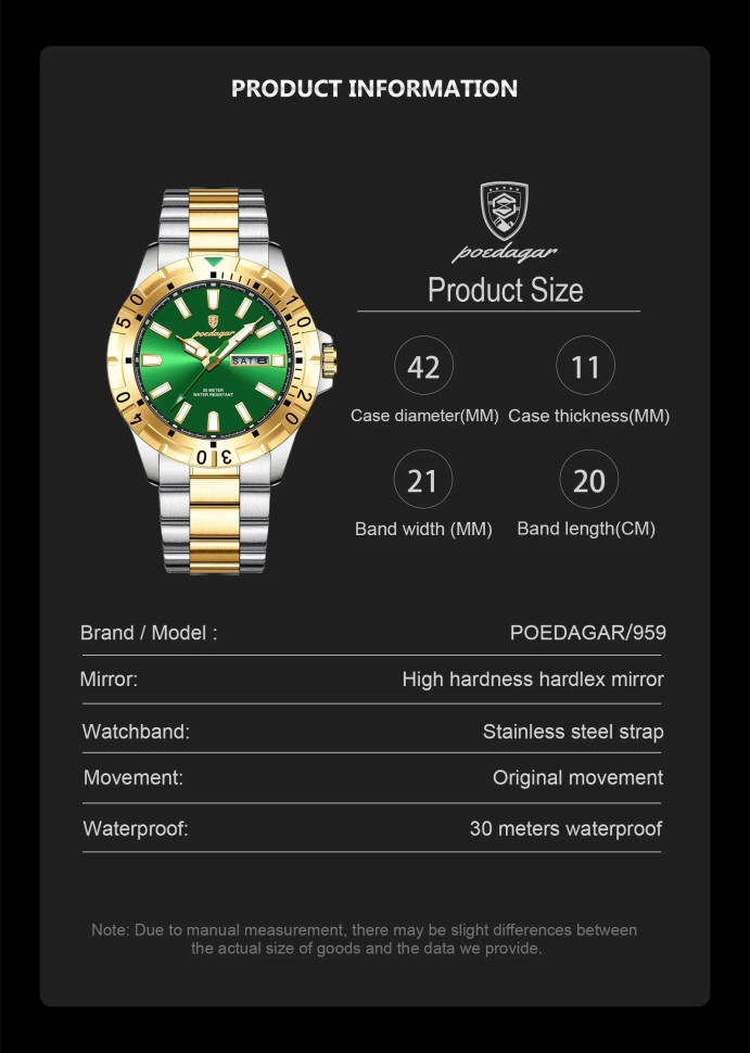 Чоловічий годинник Poedagar silver + gold
