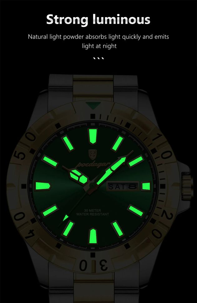 Чоловічий годинник Poedagar silver + gold + green