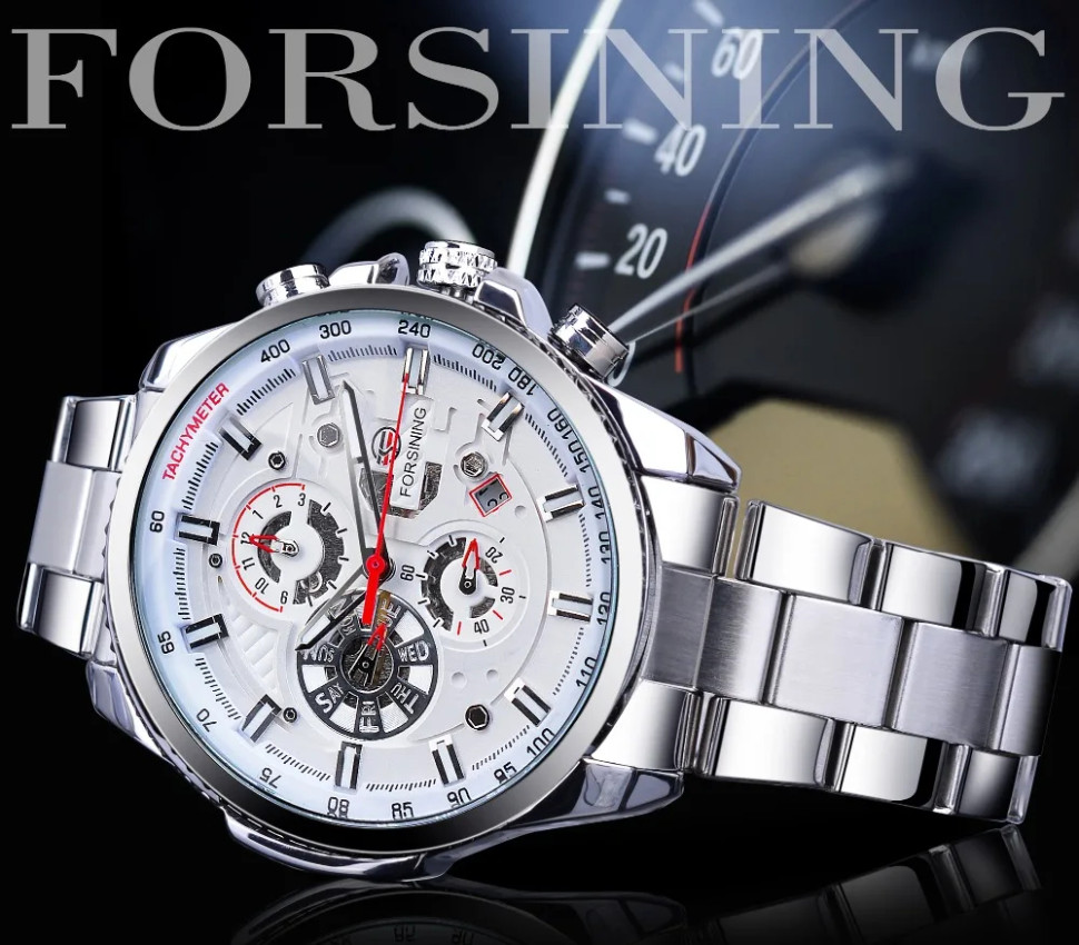 Чоловічий годинник механічний Forsining silver+white