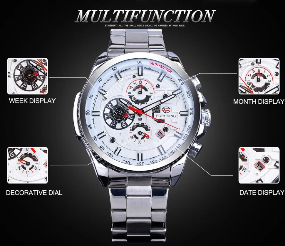 Чоловічий годинник механічний Forsining silver+white