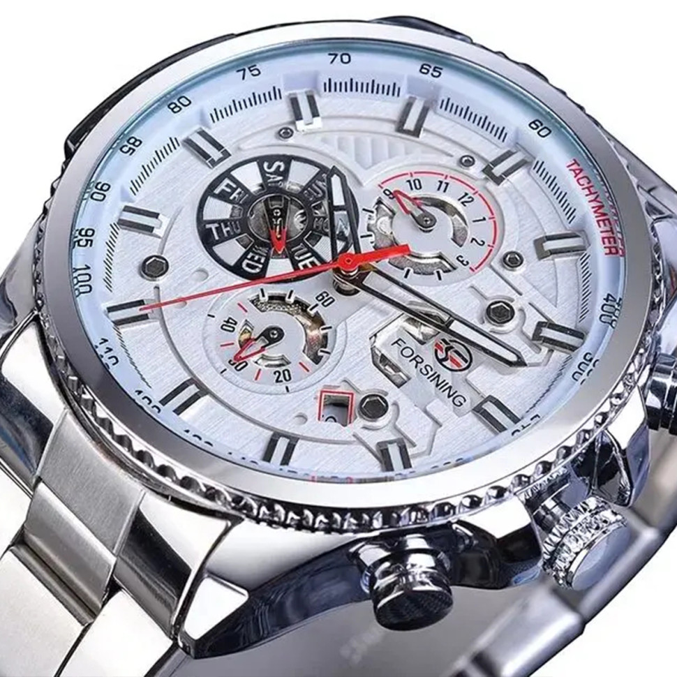 Чоловічий годинник механічний Forsining silver+white