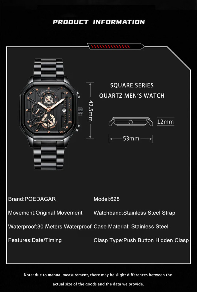 Чоловічий годинник POEDAGAR black