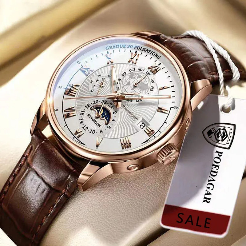 Чоловічий годинник POEDAGAR brown + gold + white
