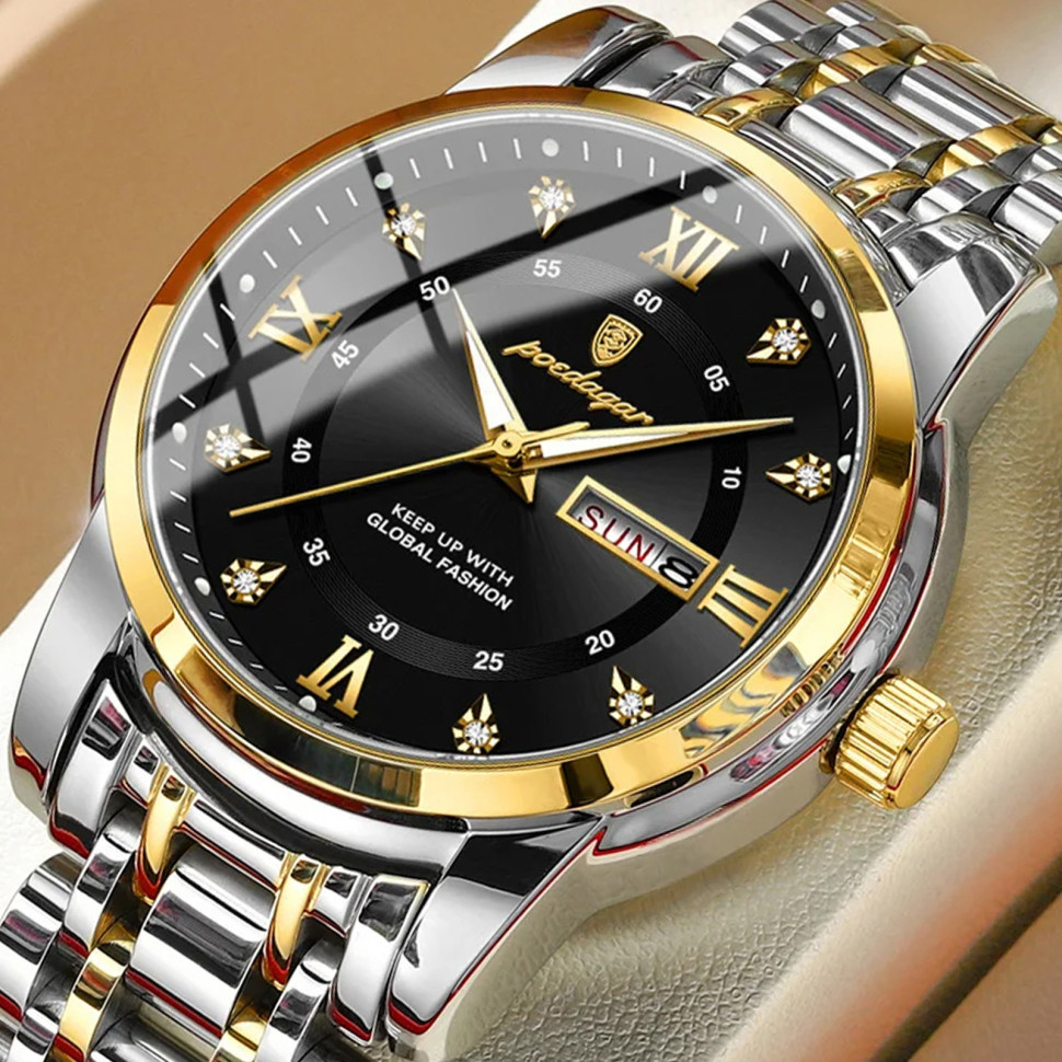 Чоловічий годинник Poedagar gold + silver +black
