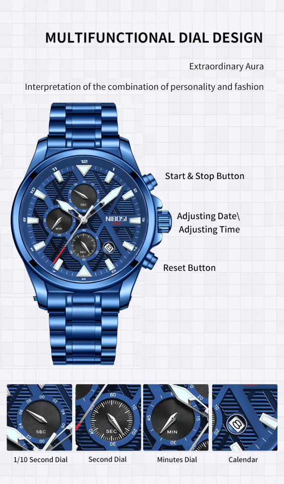 Чоловічий годинник NIBOSI blue