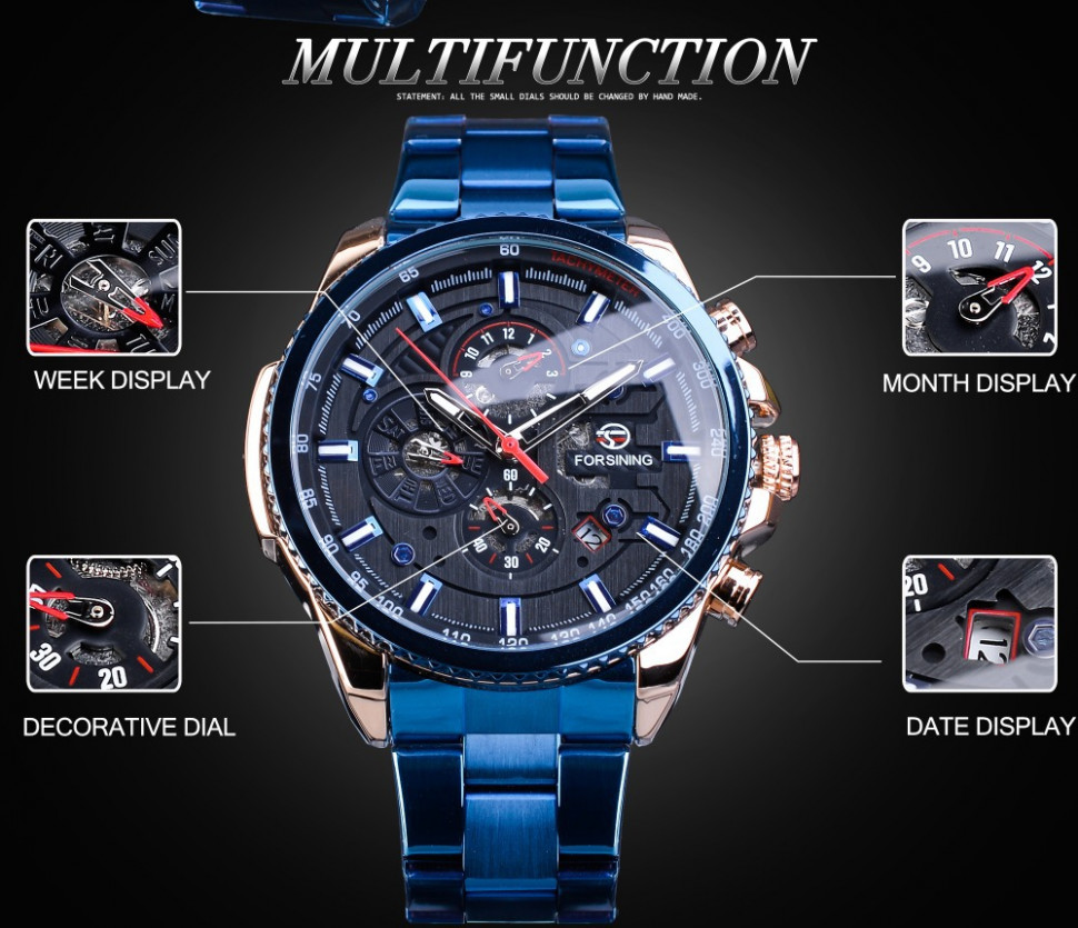 Чоловічий годинник механічний Forsining blue 