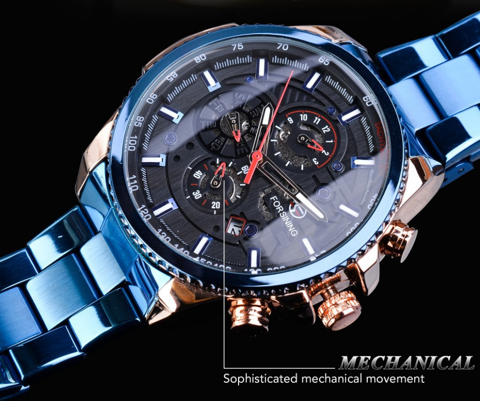 Чоловічий годинник механічний Forsining blue 