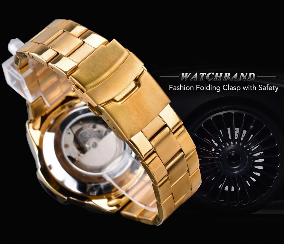 Чоловічий годинник механічний Forsining gold+black