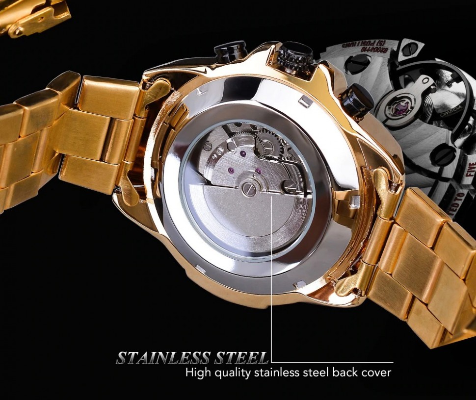 Чоловічий годинник механічний Forsining gold+black