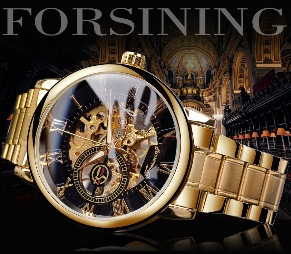 Чоловічий годинник механічний Forsining gold 