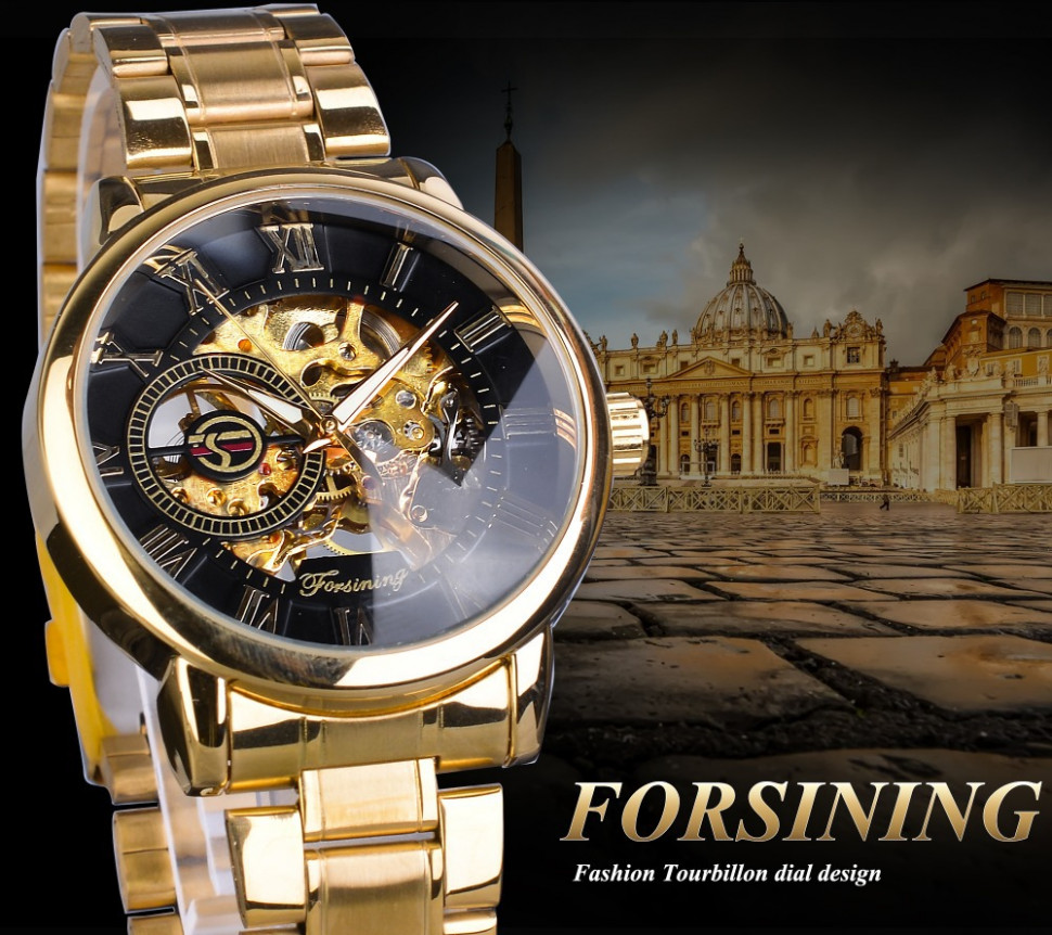 Чоловічий годинник механічний Forsining gold 