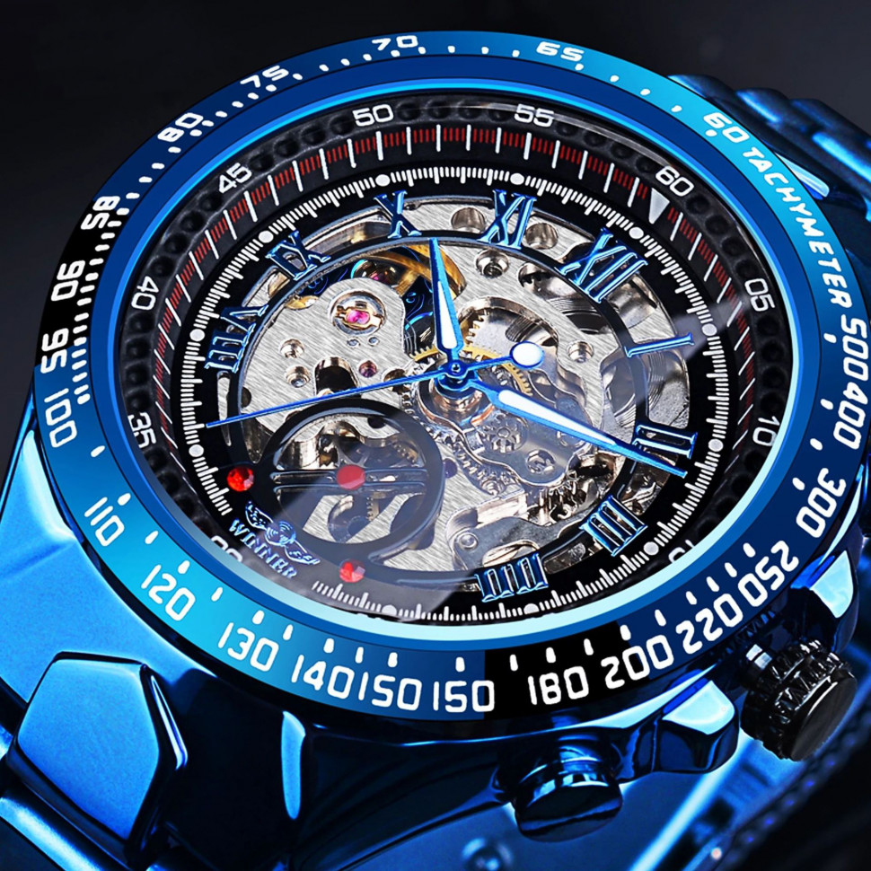 Чоловічий годинник механічний WINNER blue+black
