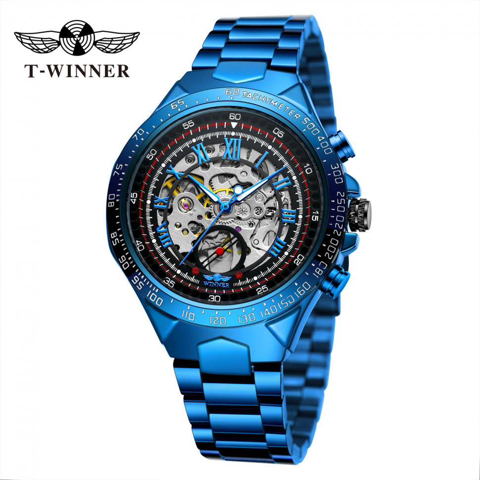 Чоловічий годинник механічний WINNER blue+black
