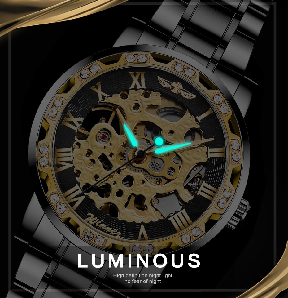 Чоловічий годинник механічний WINNER gold+black