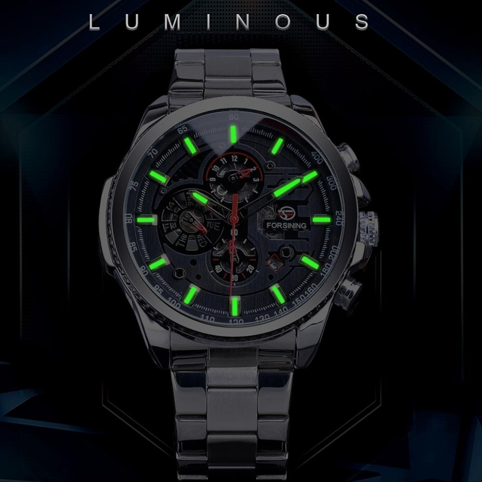 Чоловічий годинник механічний Forsining silver+black