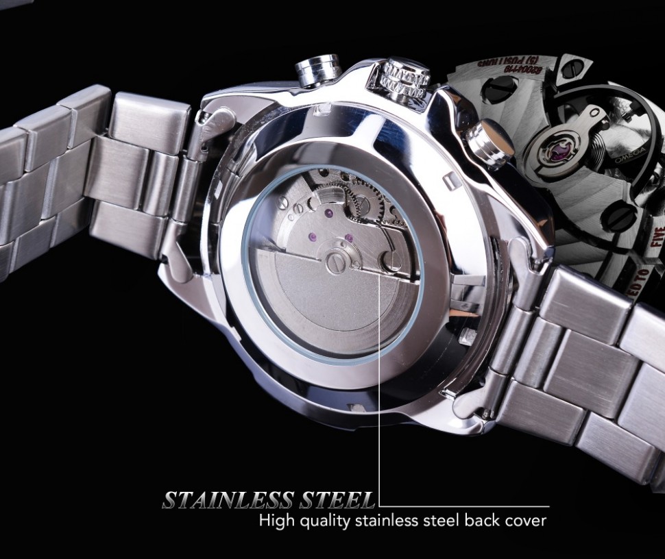 Чоловічий годинник механічний Forsining silver+black