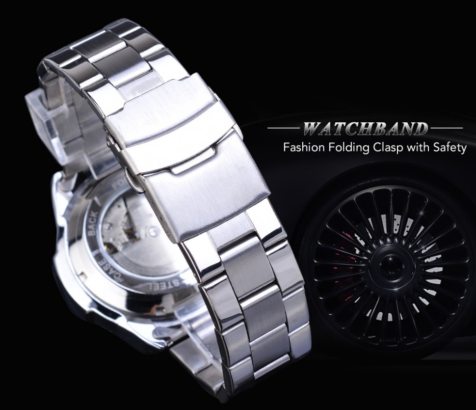Чоловічий годинник механічний Forsining silver+black