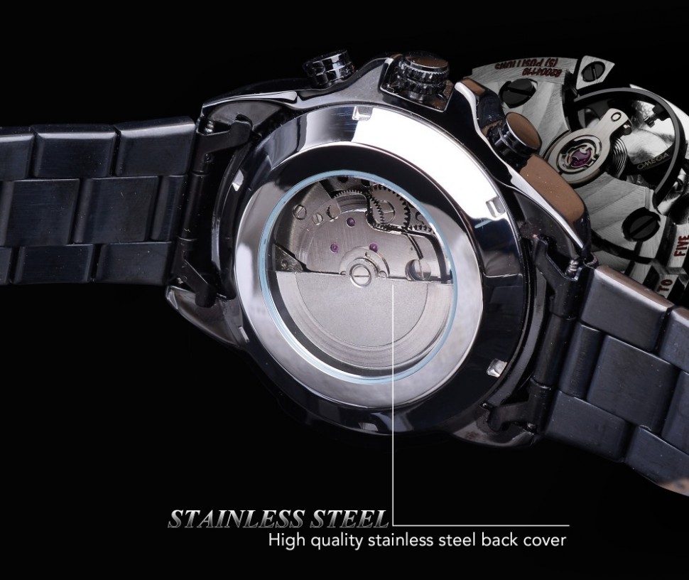 Чоловічий годинник механічний Forsining black+gold