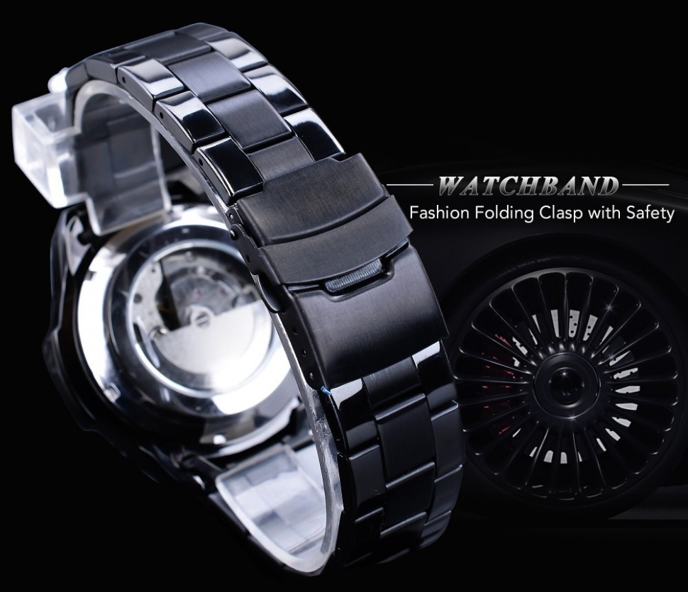 Чоловічий годинник механічний Forsining black+gold