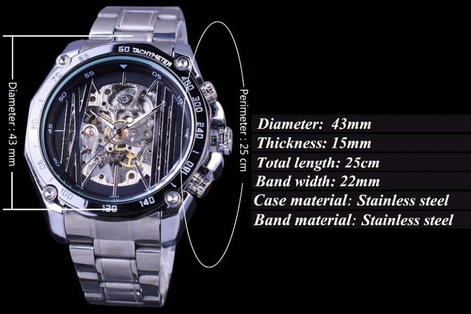 Чоловічий годинник механічний Forsining silver