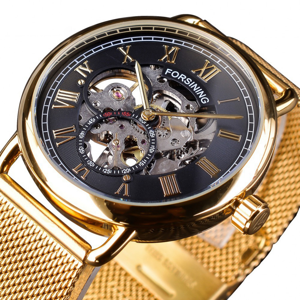 Чоловічий годинник механічний FORSINING gold+black