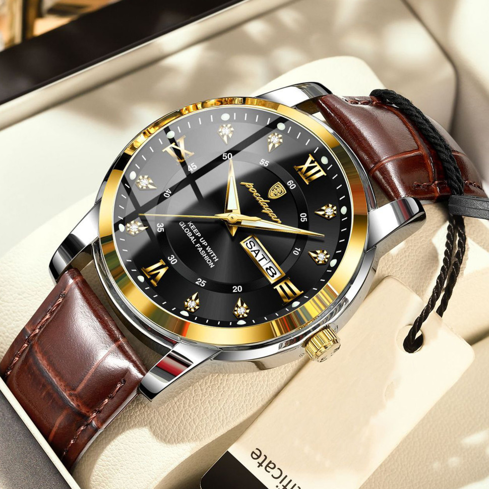 Чоловічий годинник Poedagar gold + silver + black