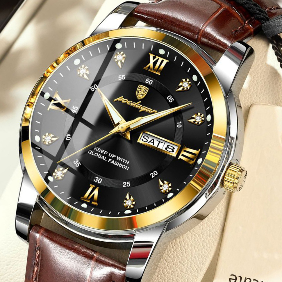 Чоловічий годинник Poedagar gold + silver + black
