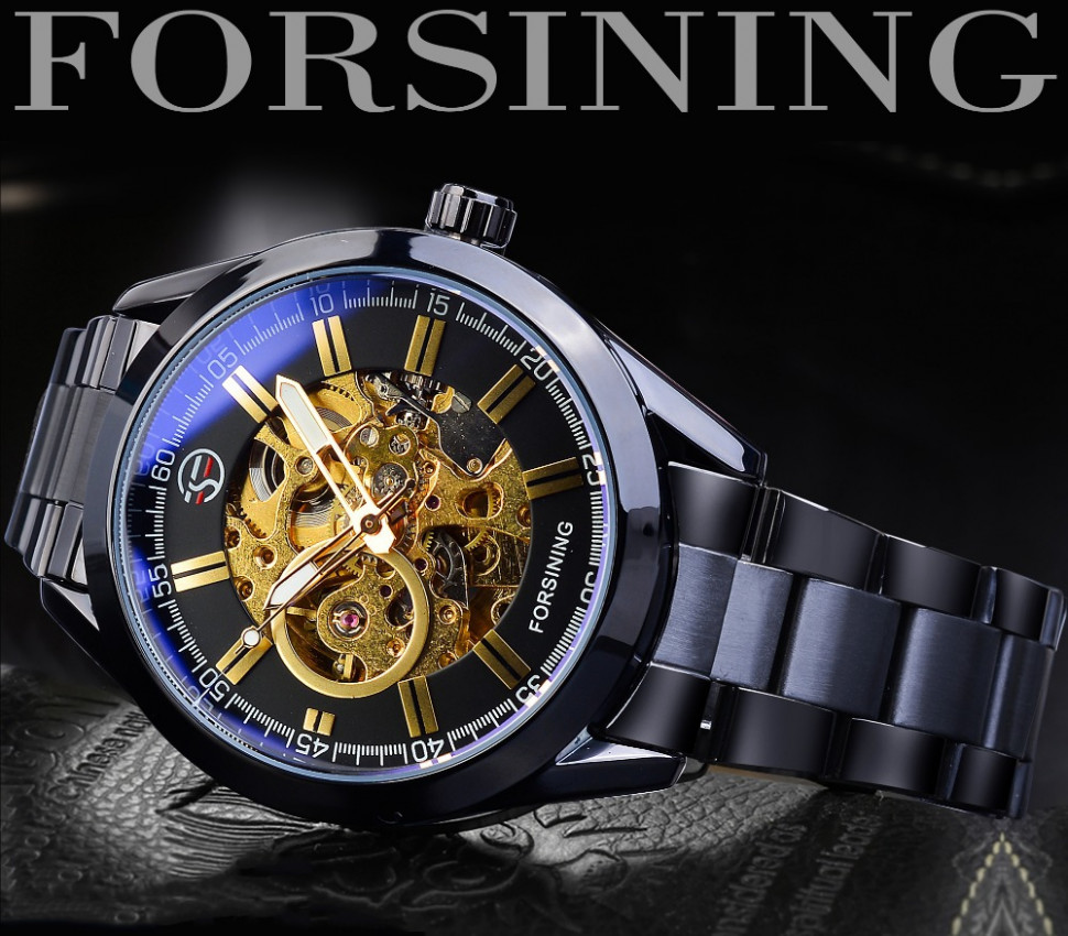 Чоловічий годинник механічний Forsining black
