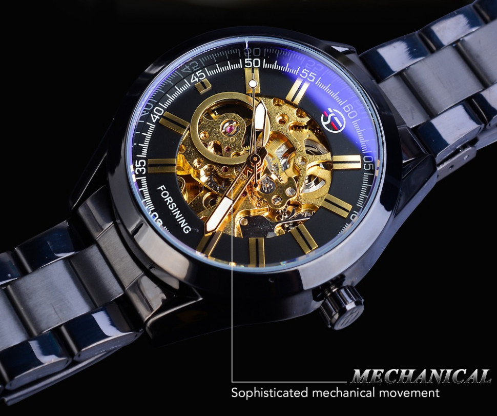 Чоловічий годинник механічний Forsining black