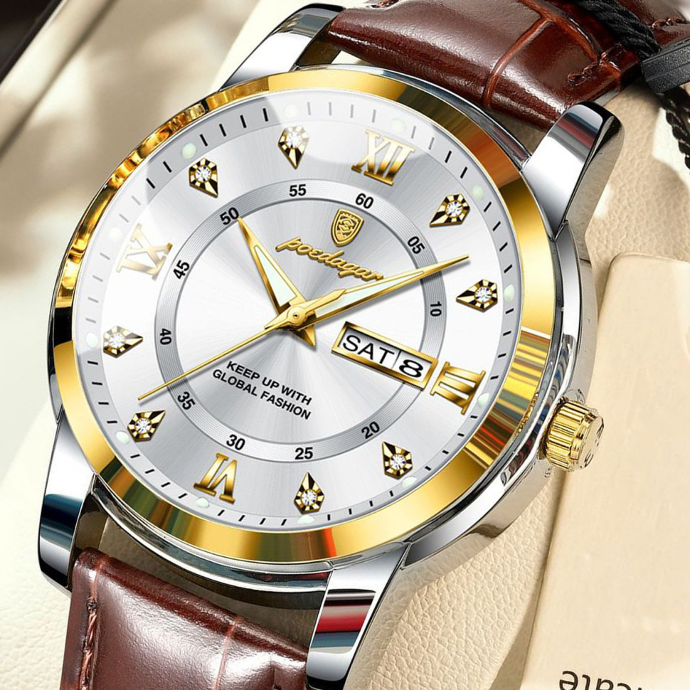 Чоловічий годинник Poedagar gold + silver + white