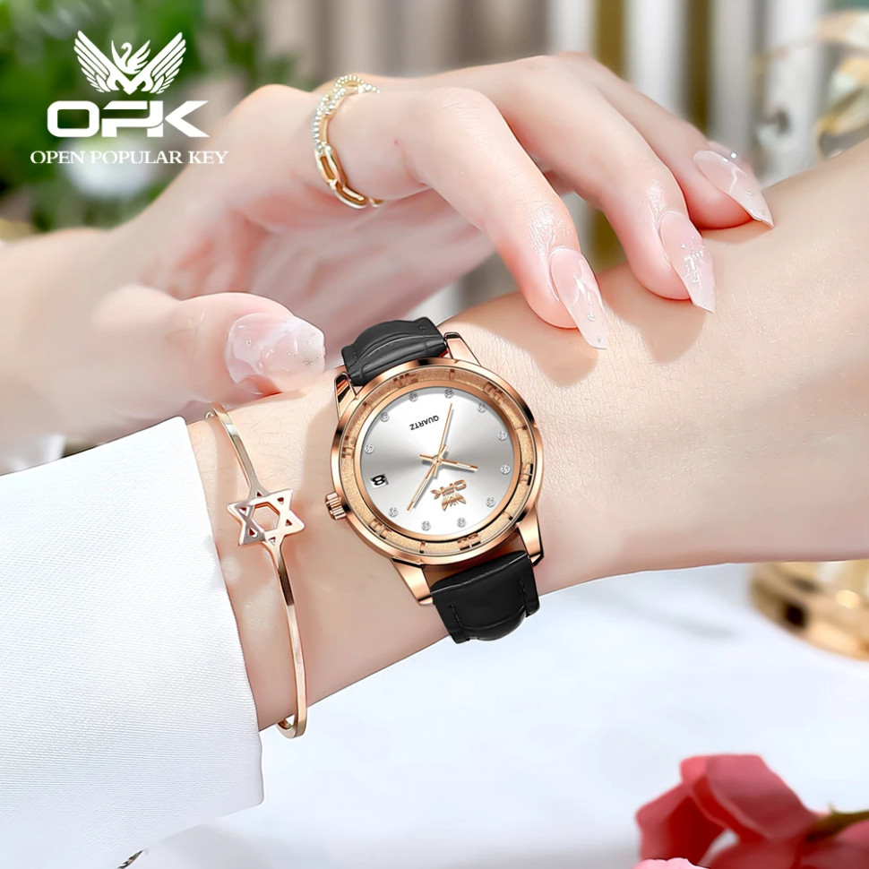 Жіночий годинник Open Popular Key black + gold