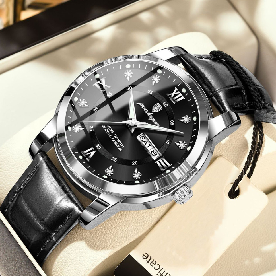 Чоловічий годинник Poedagar silver + black