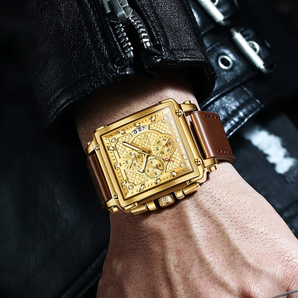 Чоловічий годинник Olevs gold + brown