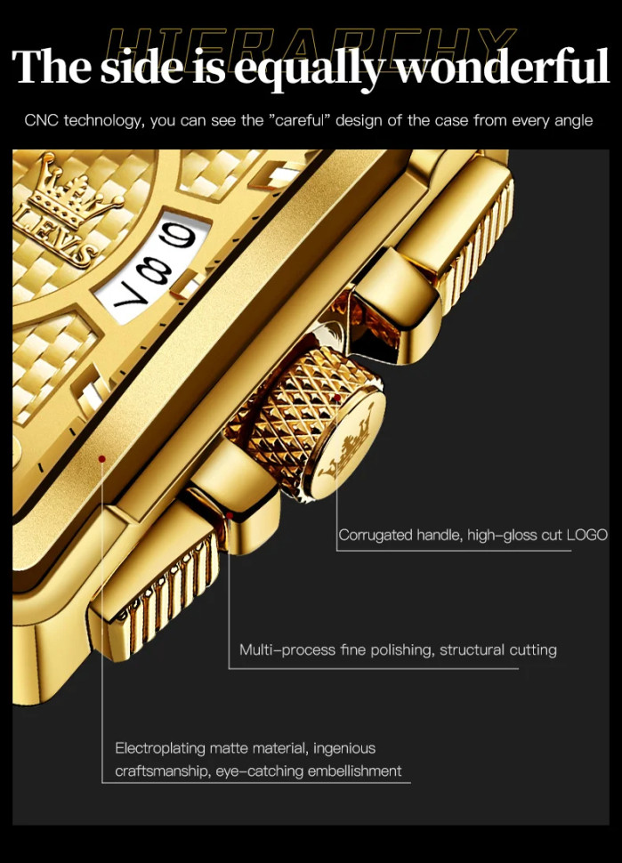 Чоловічий годинник Olevs gold + brown