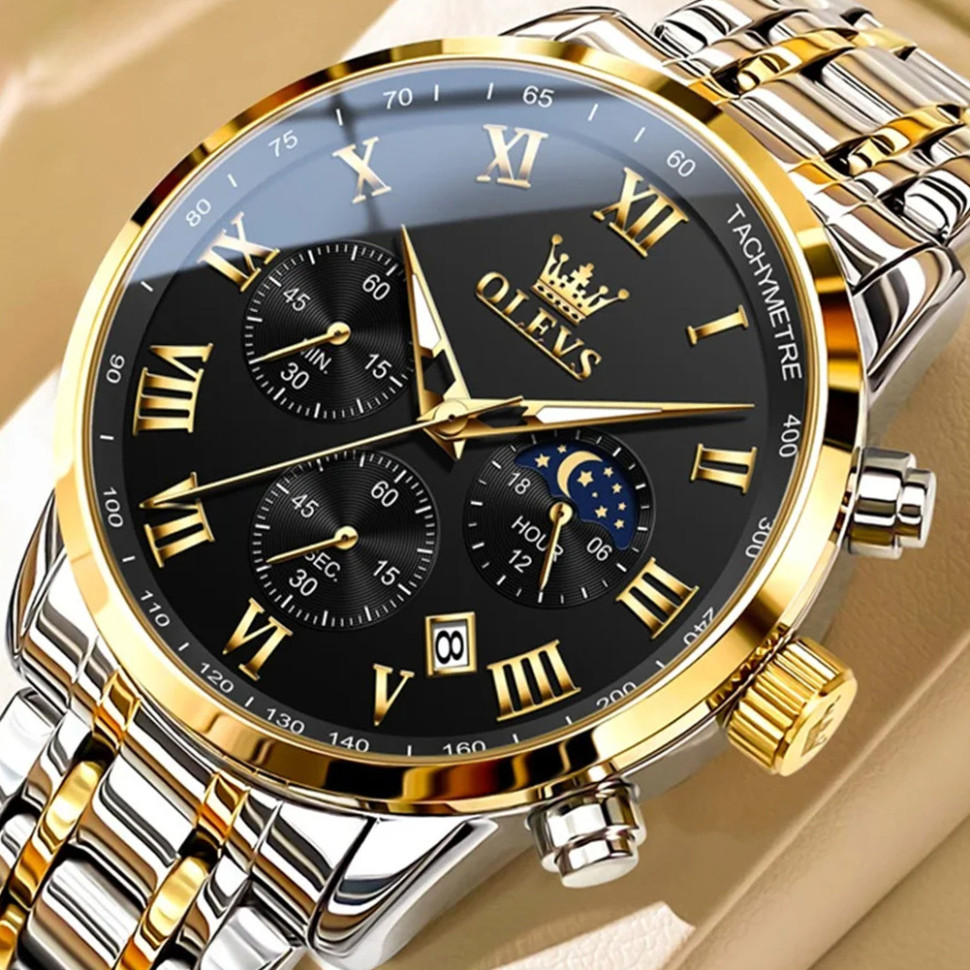 Чоловічий годинник Olevs silver + gold 