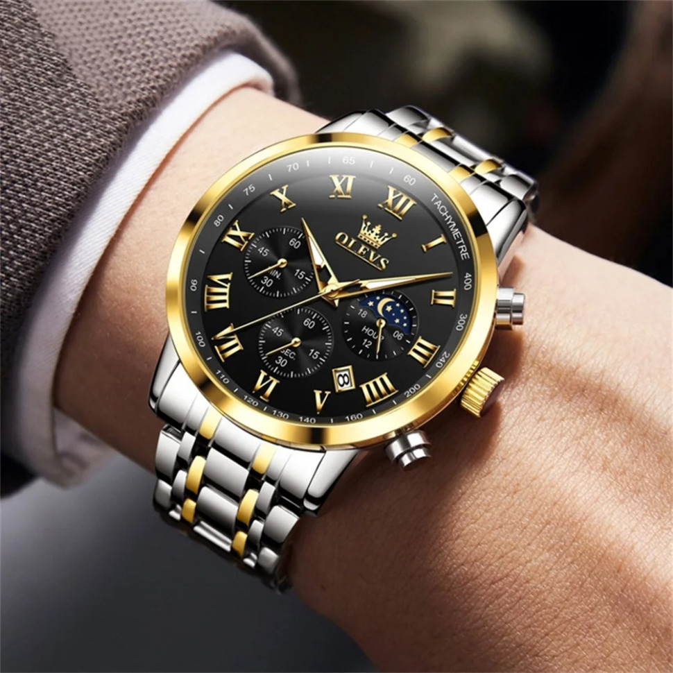 Чоловічий годинник Olevs silver + gold 