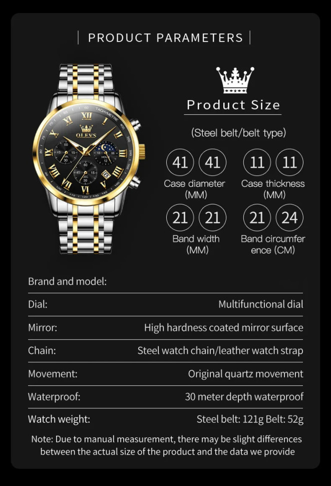 Чоловічий годинник Olevs silver + gold 