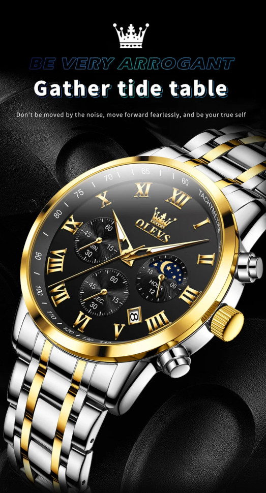 Чоловічий годинник Olevs silver + gold 