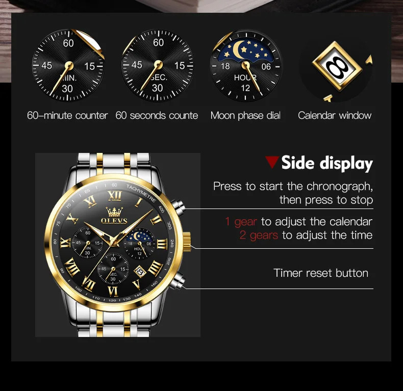Чоловічий годинник Olevs silver + gold 